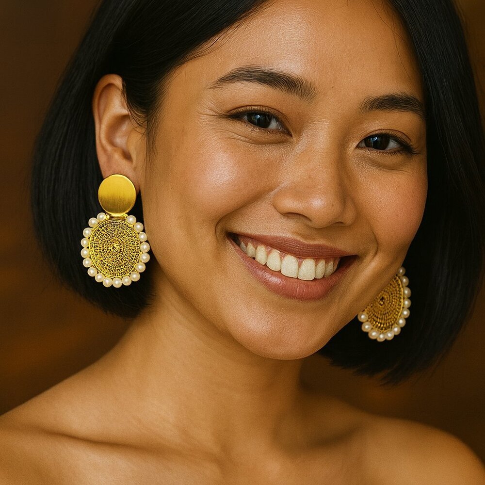 Boho Chic Pearl Circle Earrings 18K Gold Plated S925 Silver Needle - Picture 8 of 10